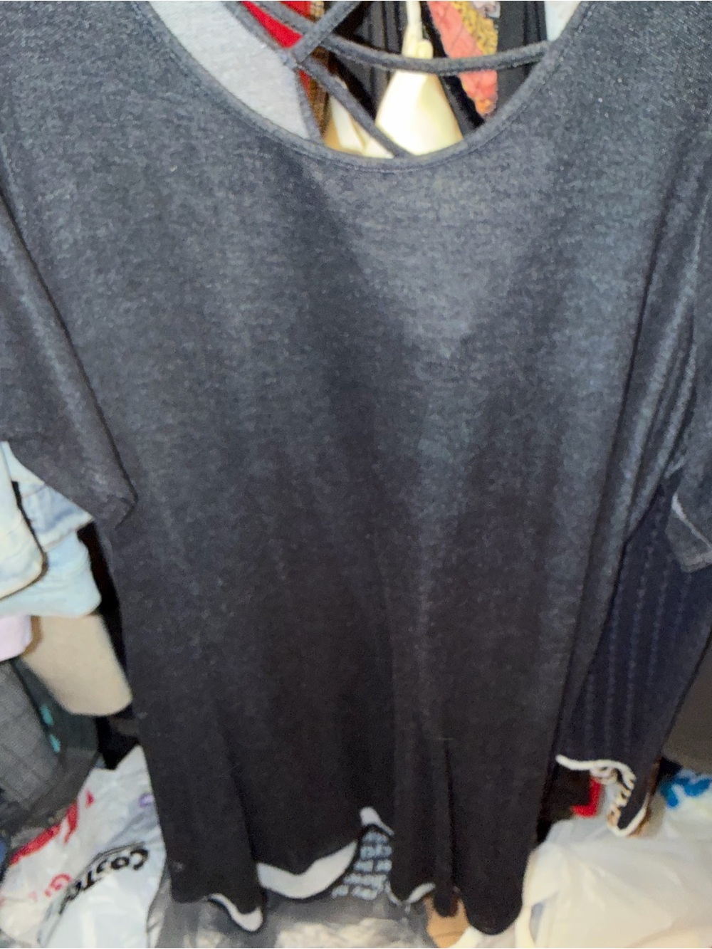 Women's Black Short-Sleeve Knit Tee with Crisscross Back